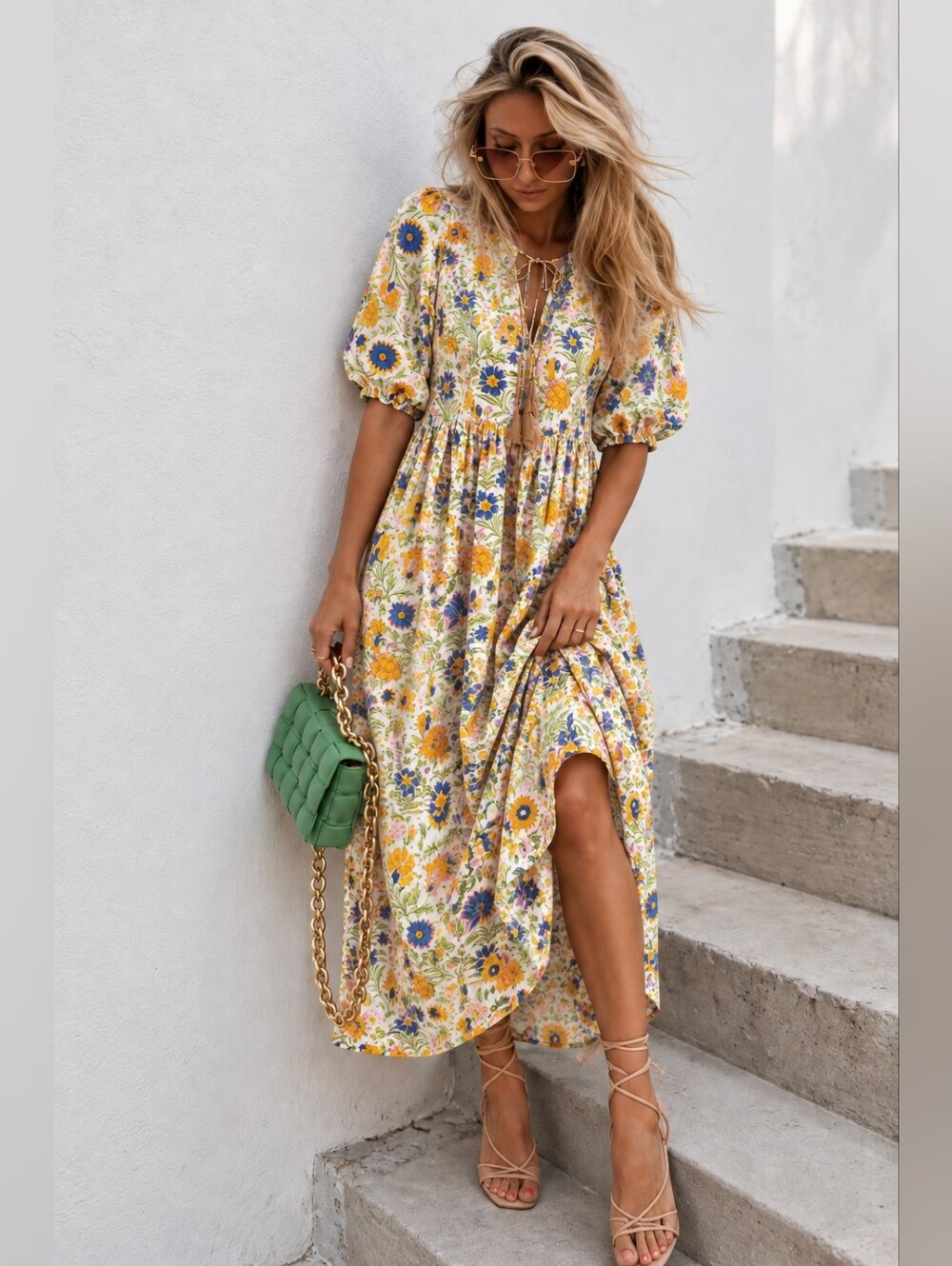 Millie Resort & Travel Thalia Saffron Wildflower Midi Dress – Medium